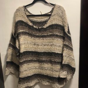 Free People Oversized Brown Pattern Knit Sweater